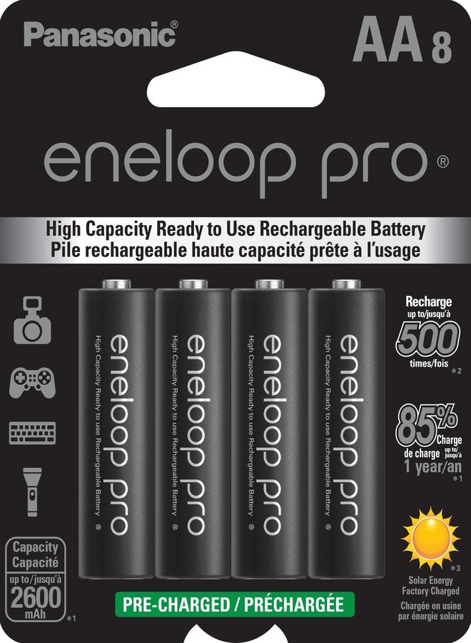 eneloop Panasonic Eneloop Pro AA High Capacity Ni-MH Pre-Charged Rechargeable Batteries, 8-Pack - Image 1