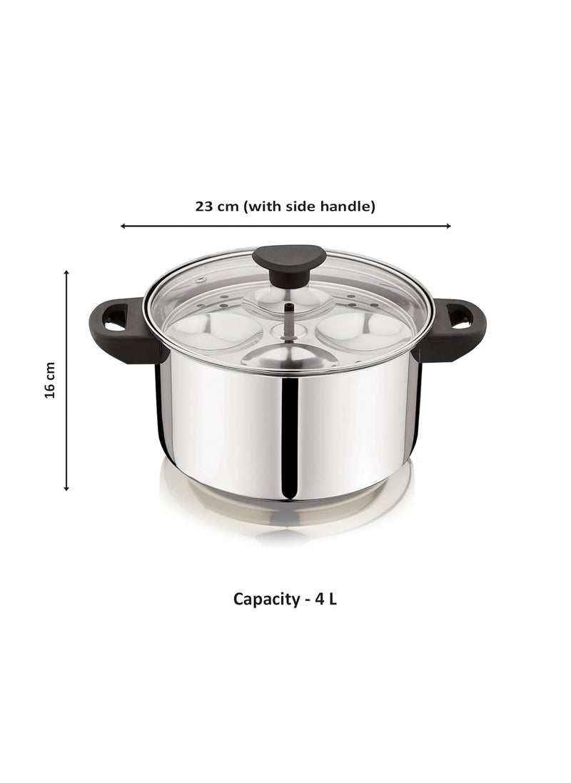 NanoNine - NanoNine 11 pc Multi Cooker | Premium Stainless Steel Idli Cooker | Dhokla Maker | Momo Maker | Glass Lid Steamer | 4 x 4 Idli Plates, 2 Dhokla Plates, 2 Steamer Plates, 4 Liter, Silver - Image 1