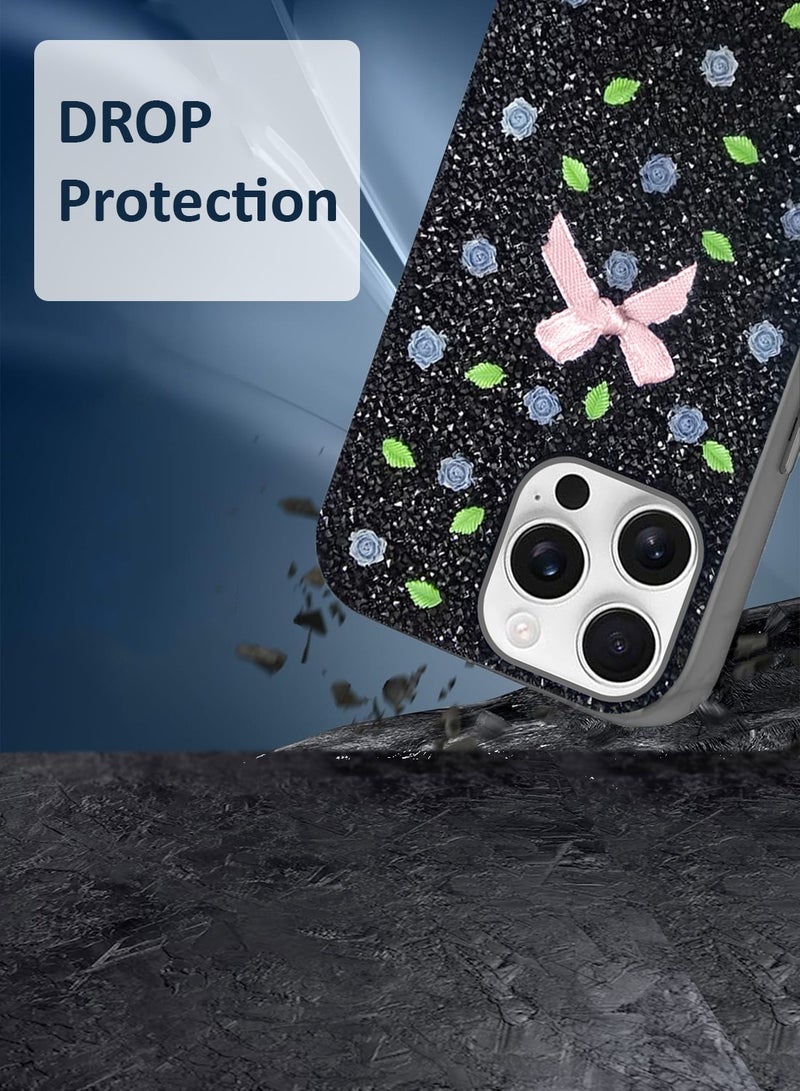 Techie Floral Luxury Sparkling Diamond Rhinestone Back Cover Case for Apple iPhone 16 Pro Max - Grey - Image 5