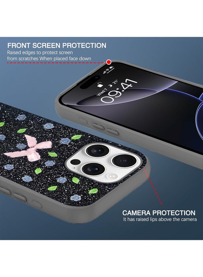 Techie Floral Luxury Sparkling Diamond Rhinestone Back Cover Case for Apple iPhone 16 Pro Max - Grey - Image 3