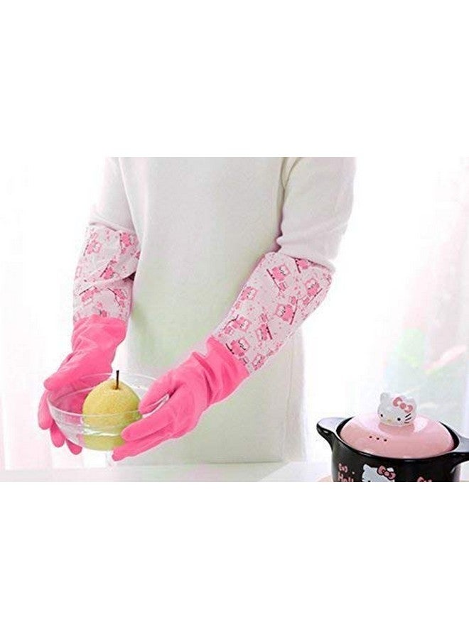 EAYIRA EAYIRA Reusable Rubber Latex Pvc Flock Lined Long Elbow Hand Gloves Safety Kitchen For Dish-Washing, Cleaning, Gardening, Laundry And Sanitation And Lab Work (Pack of 1 Pair Pink) - Image 4
