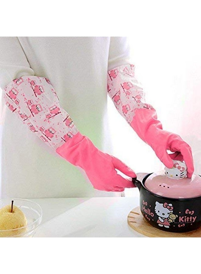 EAYIRA EAYIRA Reusable Rubber Latex Pvc Flock Lined Long Elbow Hand Gloves Safety Kitchen For Dish-Washing, Cleaning, Gardening, Laundry And Sanitation And Lab Work (Pack of 1 Pair Pink) - Image 3