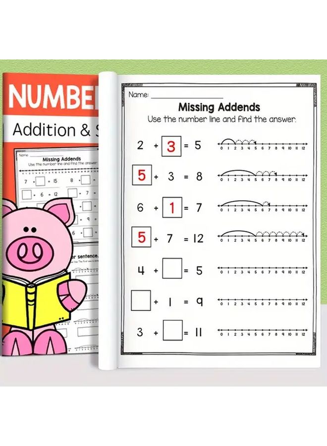Red Math Workbook Trace Count Add Subtract Animal Fun Learning - Image 4