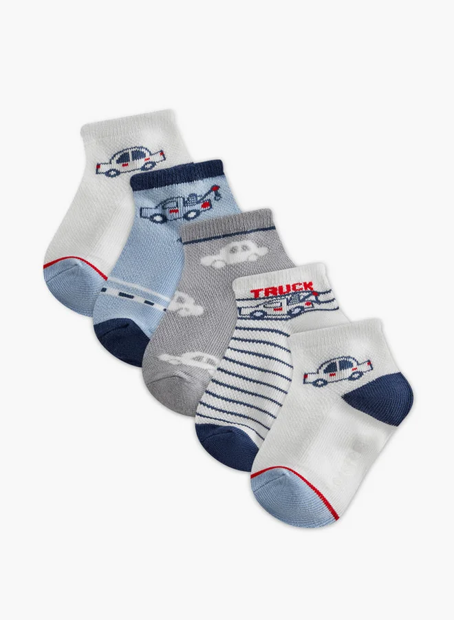 Barefeet Car Print Ankle Length Socks - Set of 5
