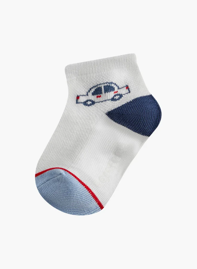 Barefeet Car Print Ankle Length Socks - Set of 5