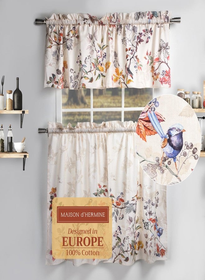 ميزون دي هيرمين طقم ستائر مطبخ من ميزون دي هيرمين للنوافذ، مصنوع من القطن بنسبة 100%، يتضمن ستائر مطبخ وستائر علوية للمنزل [طبقتان (28 × 36 بوصة) وستارة علوية واحدة (56 × 18 بوصة)]، بنمط ريفي أو مقهى (إكوينوكس - بيج) - Image 1