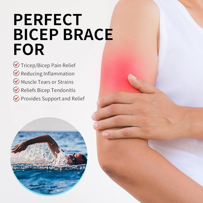 FEATOL Bicep Tendonitis Brace Compression Sleeve Support, Upper Arm Brace Tricep Bicep Support Bands for Men and Women, Arm Wrap Pain Relief for Muscle Strains and Inflammation(Black, Large) - Image 3