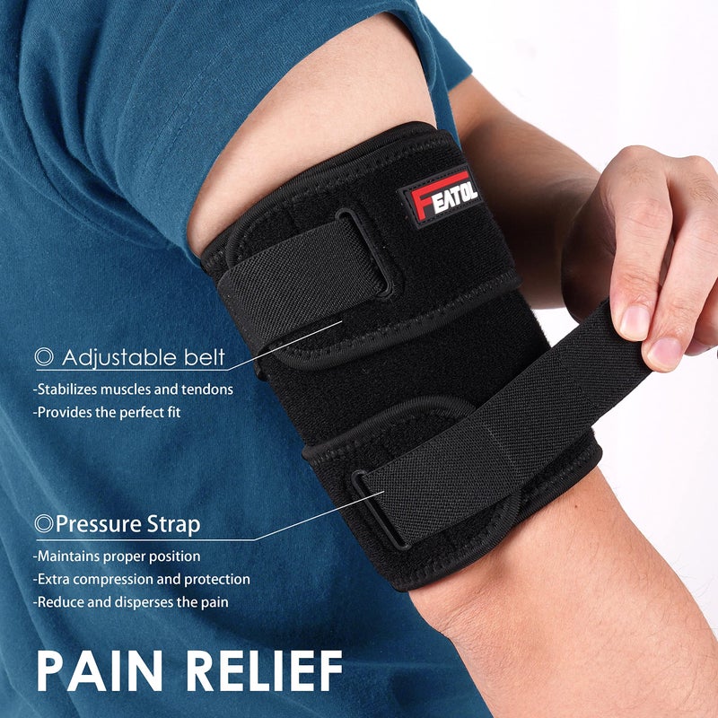 FEATOL Bicep Tendonitis Brace Compression Sleeve Support, Upper Arm Brace Tricep Bicep Support Bands for Men and Women, Arm Wrap Pain Relief for Muscle Strains and Inflammation(Black, Large) - Image 2