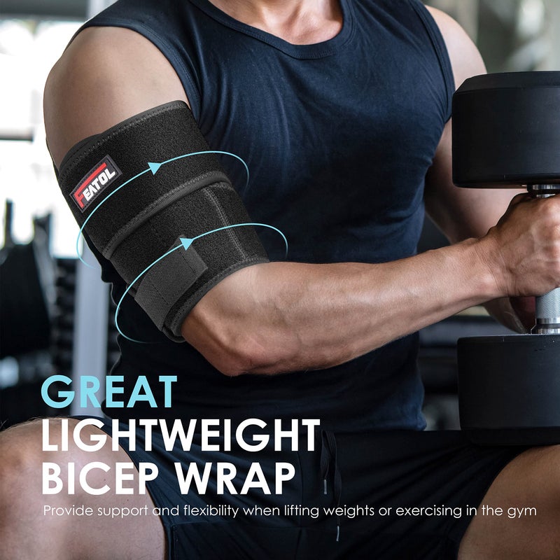 FEATOL Bicep Tendonitis Brace Compression Sleeve Support, Upper Arm Brace Tricep Bicep Support Bands for Men and Women, Arm Wrap Pain Relief for Muscle Strains and Inflammation(Black, Large) - Image 5
