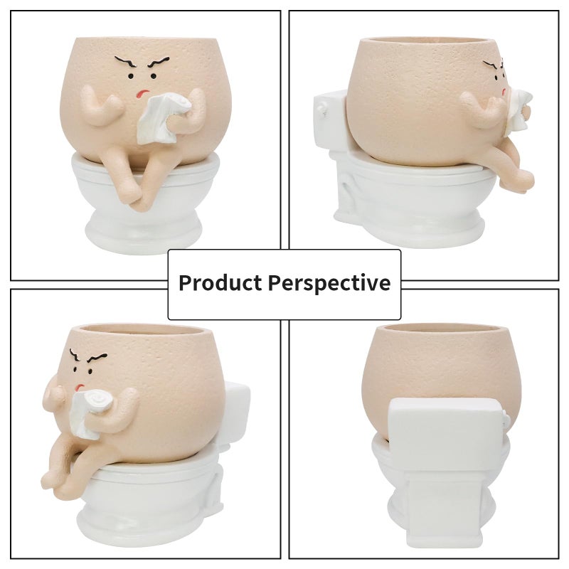 Toparad Face Self Watering Planter Pots Funny Toilet Plant Pot for Indoor Plants, Resin Face Head Flower Pots Quirky Succulent Planters with Drainage Hole, Gift Ideal for Home, Office, Christmas - Image 4