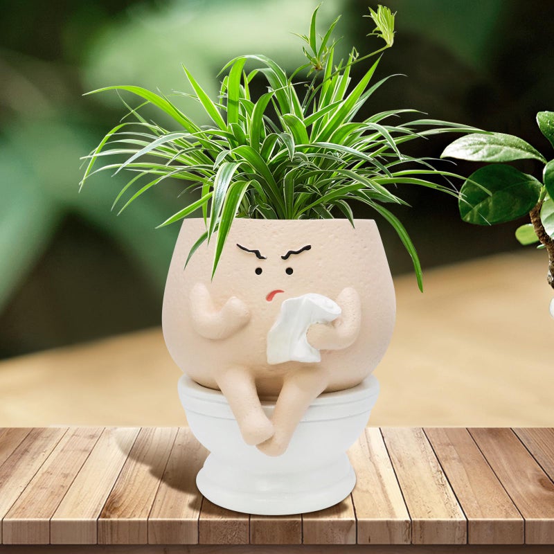 Toparad Face Self Watering Planter Pots Funny Toilet Plant Pot for Indoor Plants, Resin Face Head Flower Pots Quirky Succulent Planters with Drainage Hole, Gift Ideal for Home, Office, Christmas - Image 1