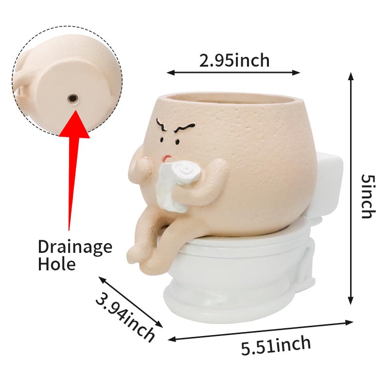 Toparad Face Self Watering Planter Pots Funny Toilet Plant Pot for Indoor Plants, Resin Face Head Flower Pots Quirky Succulent Planters with Drainage Hole, Gift Ideal for Home, Office, Christmas - Image 3