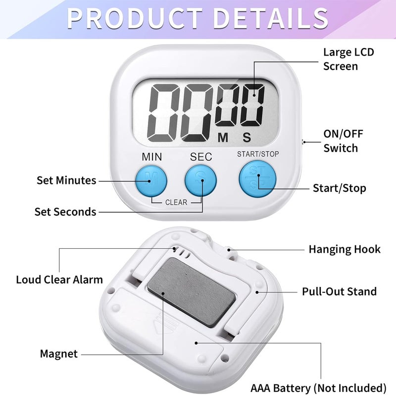 Macarrie Macarrie 72 Pcs Digital Kitchen Timer Bulk Magnetic Timers for Classroom LCD Display Loud Alarm Electronic Timer Minute Second Clock Timer for Teacher Exercise Cook Baking  - Image 3