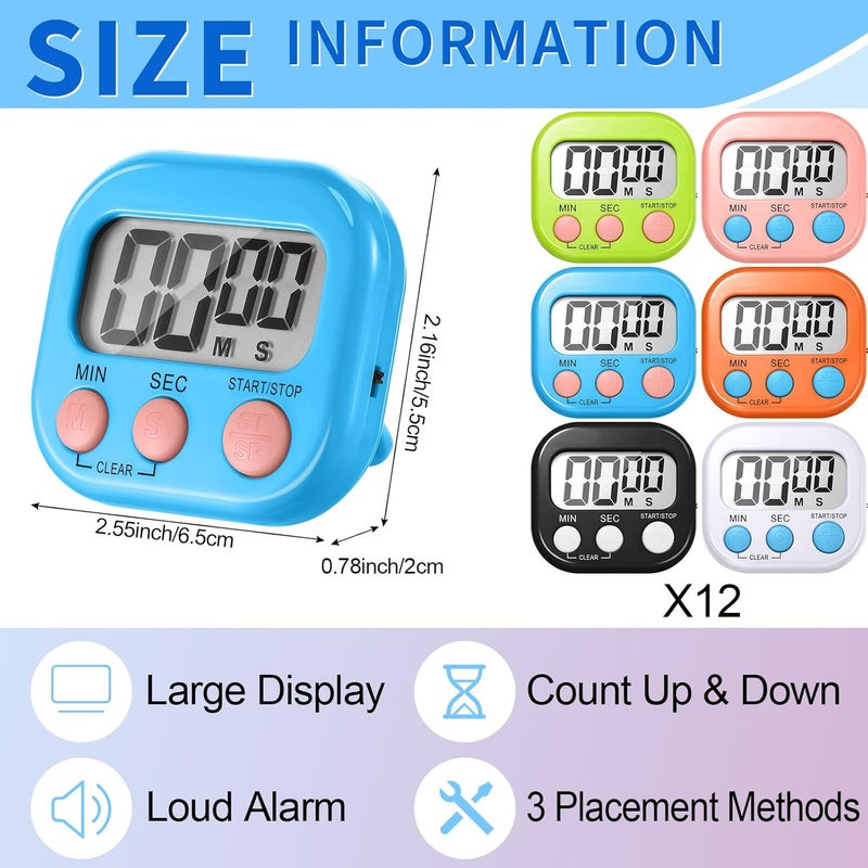 Macarrie Macarrie 72 Pcs Digital Kitchen Timer Bulk Magnetic Timers for Classroom LCD Display Loud Alarm Electronic Timer Minute Second Clock Timer for Teacher Exercise Cook Baking  - Image 2