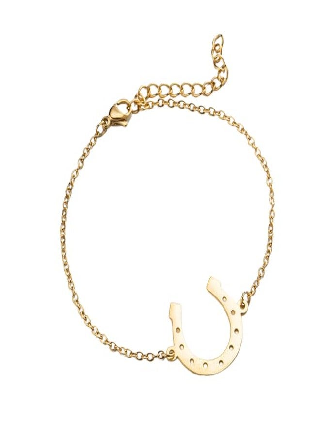 Cykdohy Western Lucky Horseshoe Link Chain Bracelet for Women Men Stainless Steel Good Luck Simple Geometric U Shaped Charm Bangle Adjustable Graduation Fashion Jewelry for Animal Horse Lovers Sister Friend (Gold) - Image 1