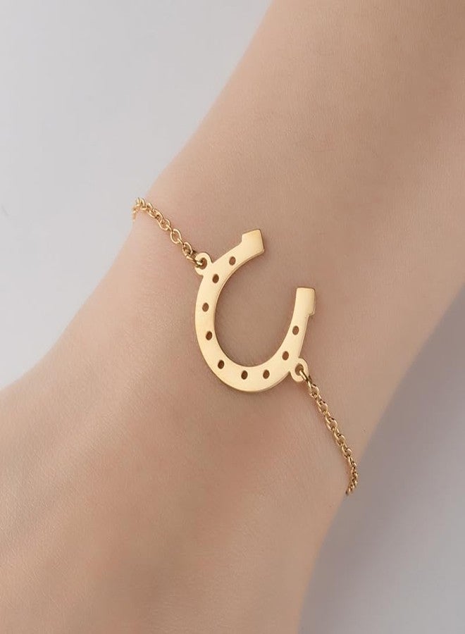 Cykdohy Western Lucky Horseshoe Link Chain Bracelet for Women Men Stainless Steel Good Luck Simple Geometric U Shaped Charm Bangle Adjustable Graduation Fashion Jewelry for Animal Horse Lovers Sister Friend (Gold) - Image 3