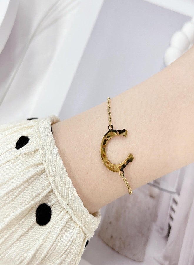 Cykdohy Western Lucky Horseshoe Link Chain Bracelet for Women Men Stainless Steel Good Luck Simple Geometric U Shaped Charm Bangle Adjustable Graduation Fashion Jewelry for Animal Horse Lovers Sister Friend (Gold) - Image 2