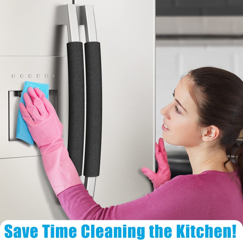 ELCOOR Refrigerator Door Handle Covers, Set of 6, Trimmable, Washable, Appliance Handle Covers, Fridge Door Handle Protector, Get Rid of Dirty Handprints, Timesaver, Kitchen Decor Accessories (Black) - Image 4