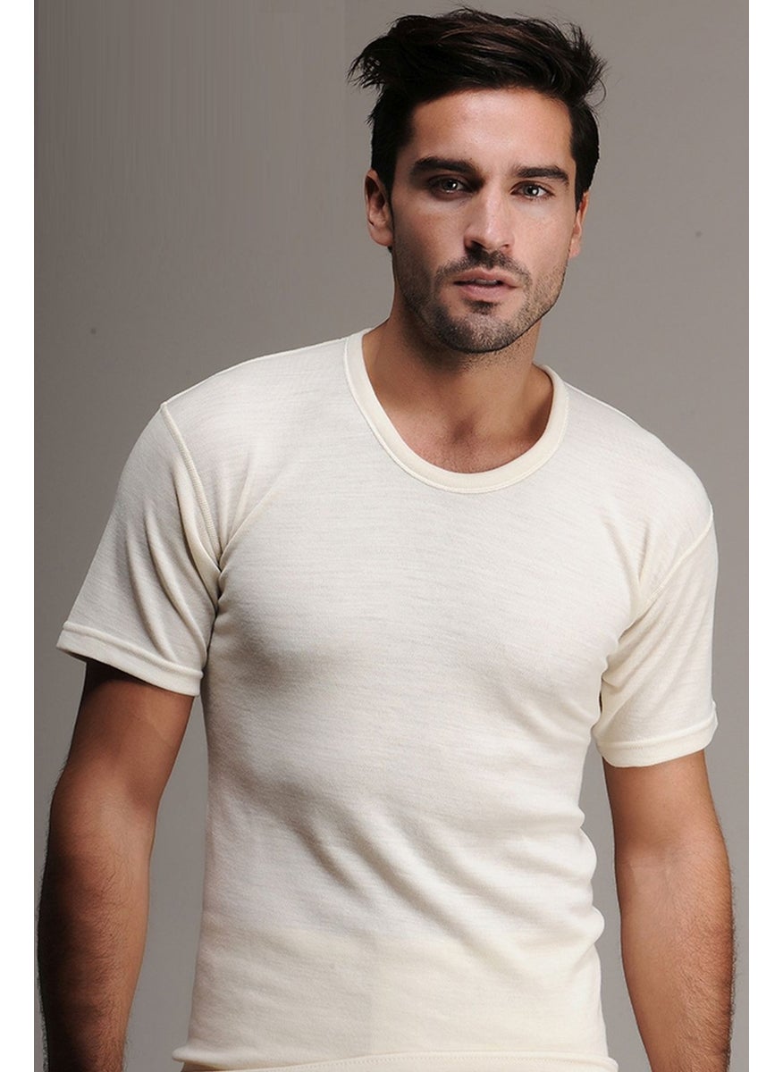 Hasyün - Undershirt 100 Cream Men's Short Sleeve Wool Undershirt Thermal Undershirt - Image 1