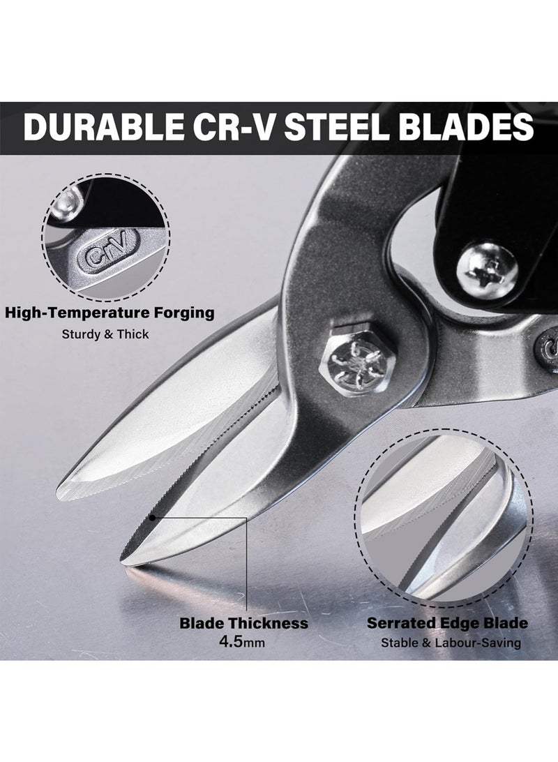 LOOPITYS Aviation Tin Snips for Cutting Metal Sheet, CR-V Steel Miter Shears for Straight, Left & Right Cuts, 10 Inch Heavy-Duty Sheet Metal Cutters with Safety Lock & Ergonomic Grip - Image 2