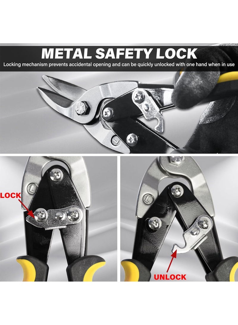 LOOPITYS Aviation Tin Snips for Cutting Metal Sheet, CR-V Steel Miter Shears for Straight, Left & Right Cuts, 10 Inch Heavy-Duty Sheet Metal Cutters with Safety Lock & Ergonomic Grip - Image 5