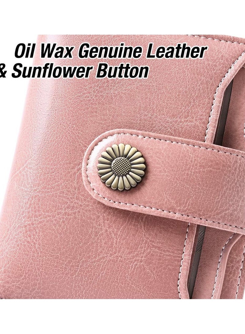 RFID Blocking Genuine Leather Bifold Wallet for Women, Small Zip Pocket Purse with ID Window, Stylish Ladies Card Case (Pink) - Image 4