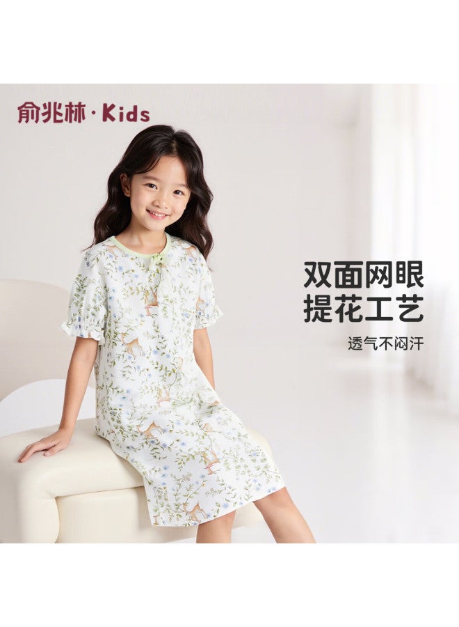 Yuzhaolin Girls' Summer Cotton Pajamas Children'S Home Wear Big Kids Clothing Romantic Short Sleeve Nightgown - Image 1