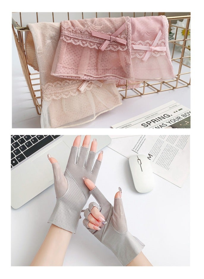قفازات القيادة النسائية قفازات الدانتيل قفازات الصيف الحرير الجليد المضادة للأشعة فوق البنفسجية - Image 4