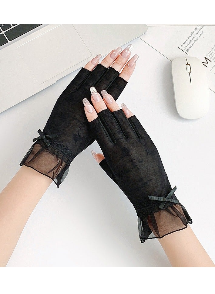 قفازات القيادة النسائية قفازات الدانتيل قفازات الصيف الحرير الجليد المضادة للأشعة فوق البنفسجية - Image 1