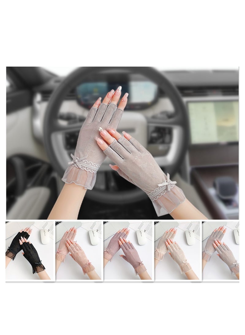 قفازات القيادة النسائية قفازات الدانتيل قفازات الصيف الحرير الجليد المضادة للأشعة فوق البنفسجية - Image 2