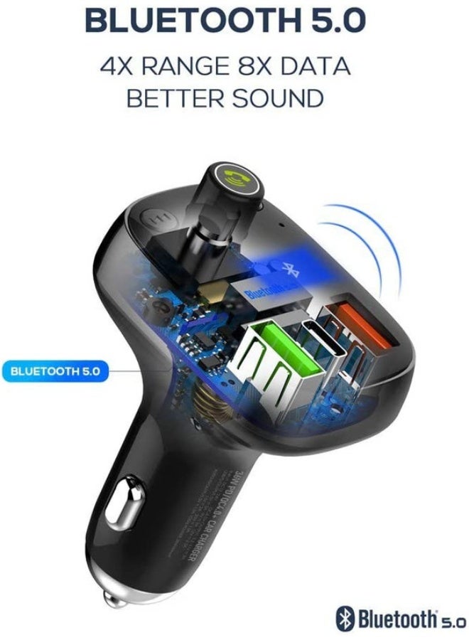 لدنيو LDNIO C704Q مرسل FM للسيارة مع بلوتوث، شاحن سيارة بمنفذي USB ومنفذ USB-C، يدعم microSD/TF، شحن سريع QC 3.0، تشغيل موسيقى ومكالمات بدون استخدام اليدين – أسود - Image 3