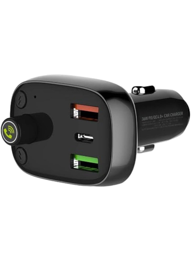 لدنيو LDNIO C704Q مرسل FM للسيارة مع بلوتوث، شاحن سيارة بمنفذي USB ومنفذ USB-C، يدعم microSD/TF، شحن سريع QC 3.0، تشغيل موسيقى ومكالمات بدون استخدام اليدين – أسود - Image 2