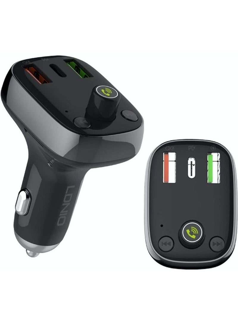 لدنيو LDNIO C704Q مرسل FM للسيارة مع بلوتوث، شاحن سيارة بمنفذي USB ومنفذ USB-C، يدعم microSD/TF، شحن سريع QC 3.0، تشغيل موسيقى ومكالمات بدون استخدام اليدين – أسود - Image 1