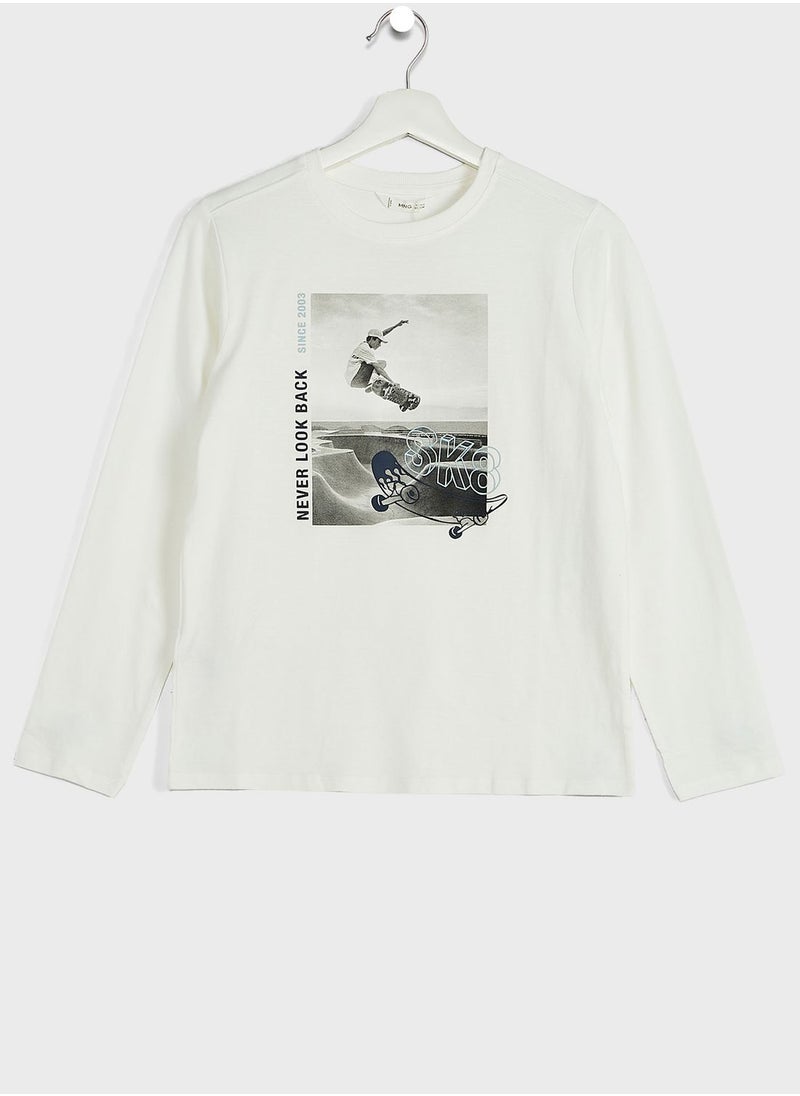 MANGO - Kids Graphic Print Crew Neck T-Shirt - Image 1