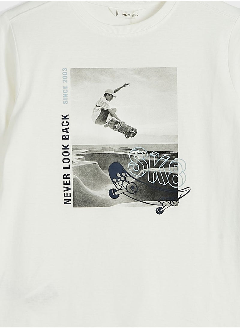 MANGO - Kids Graphic Print Crew Neck T-Shirt - Image 1