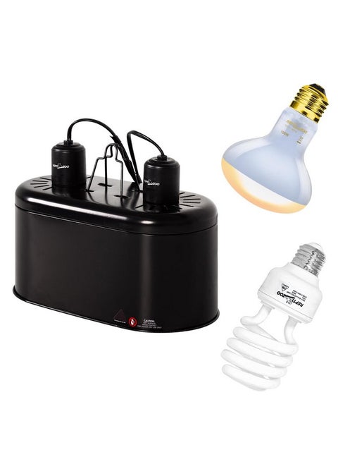 REPTIZOO Dual Reptile Light Fixture Reptile Heat Lamp Combo Pack, 100W UVA Daylight Basking Spot Light Heating Lamp and 26W UVA UVB Reptile Light Energy Saving Spiral Compact Lamp UVB Bulb 5.0