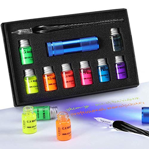 ESSSHOP Glass Dipped Pen Calligraphy Set - 7 Colorful Inks with Fluorescent & Invisible Ink Dip Pen Kit for Writing Signing Drawing Calligraphy Decoration Christmas day gifts - Image 1