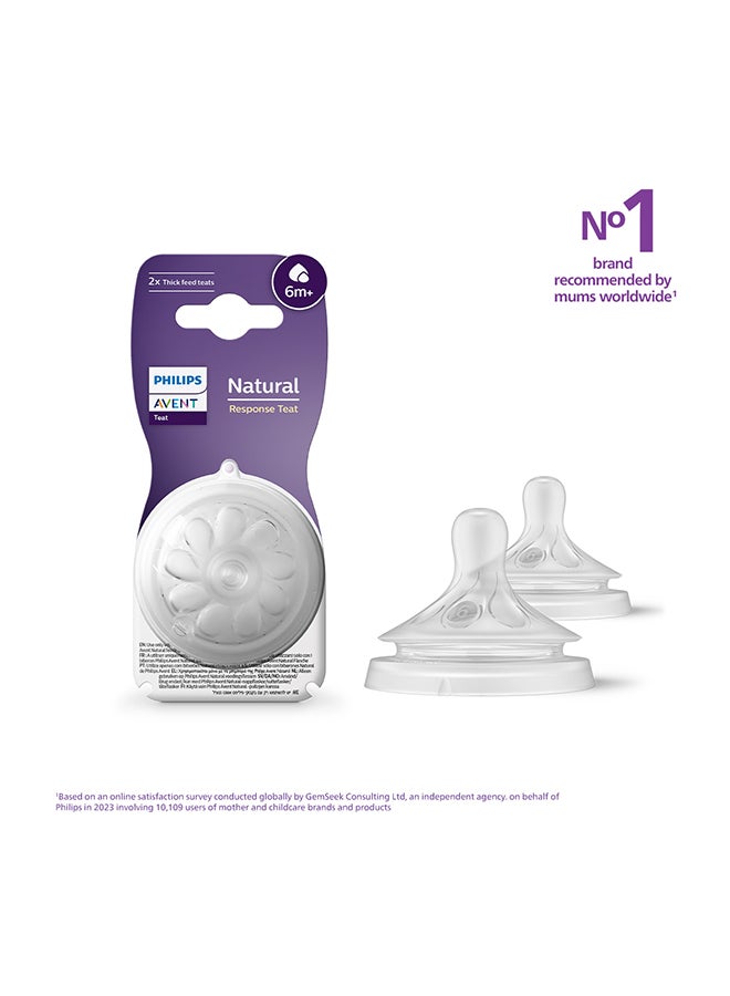 Baby Feeding Bottle Teat Natural Response SCY966/02 | 6M+ Age | Flow 6 | BPA Free, Thick Feed Nipple (Pack of 2 Nipples) | No.1 Brand Recommended By Moms Worldwide