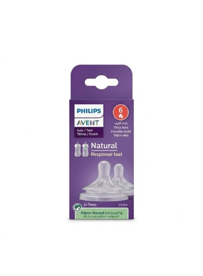 Philips Avent Pack Of 2 Avent Natural Response Nipple Flow 6 Thick Feed (6M+) - Image 2