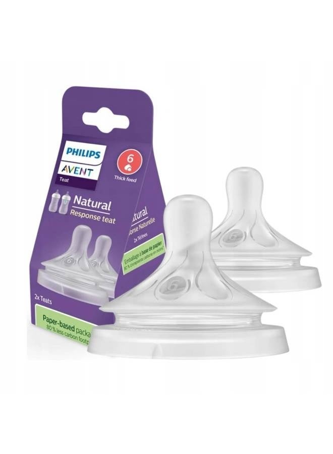 Philips Avent Pack Of 2 Avent Natural Response Nipple Flow 6 Thick Feed (6M+) - Image 1