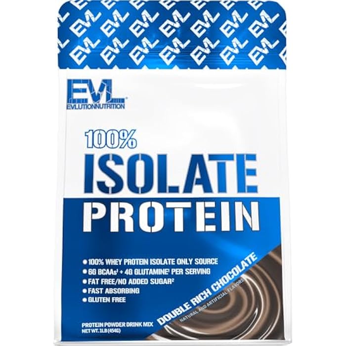 Evlution Nutrition 100% Isolate, Whey Isolate Protein Powder, 25 G of Fast Absorbing Protein, No Sugar Added, Low-Carb, Gluten-Free (Double Rich Chocolate, 1 LB) - Image 1