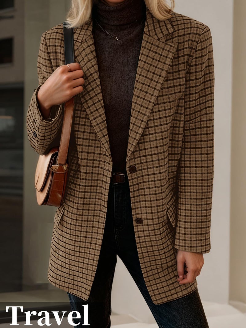 Mina Self Winter Wool Coats Blazer for Women 2026 Tan Brown Plus Size Tweed Plaid Jackets Women's Houndstooth Professional Job Interview Work Party Office Wear Fashion Dressy Corporate Outfits - Image 4