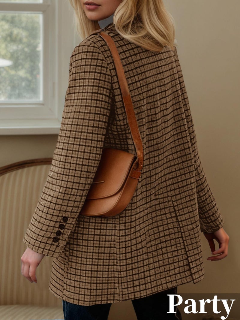 Mina Self Winter Wool Coats Blazer for Women 2026 Tan Brown Plus Size Tweed Plaid Jackets Women's Houndstooth Professional Job Interview Work Party Office Wear Fashion Dressy Corporate Outfits - Image 5