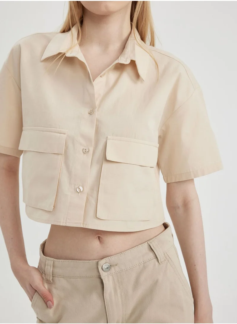 ديفاكتو Oversize Fit Poplin Short Sleeve Shirt