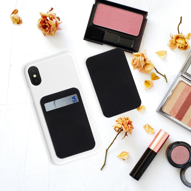 2pcs Black Adhesive Phone Card Holder Sticky Back Pocket for Travel Everyday Use - Image 4