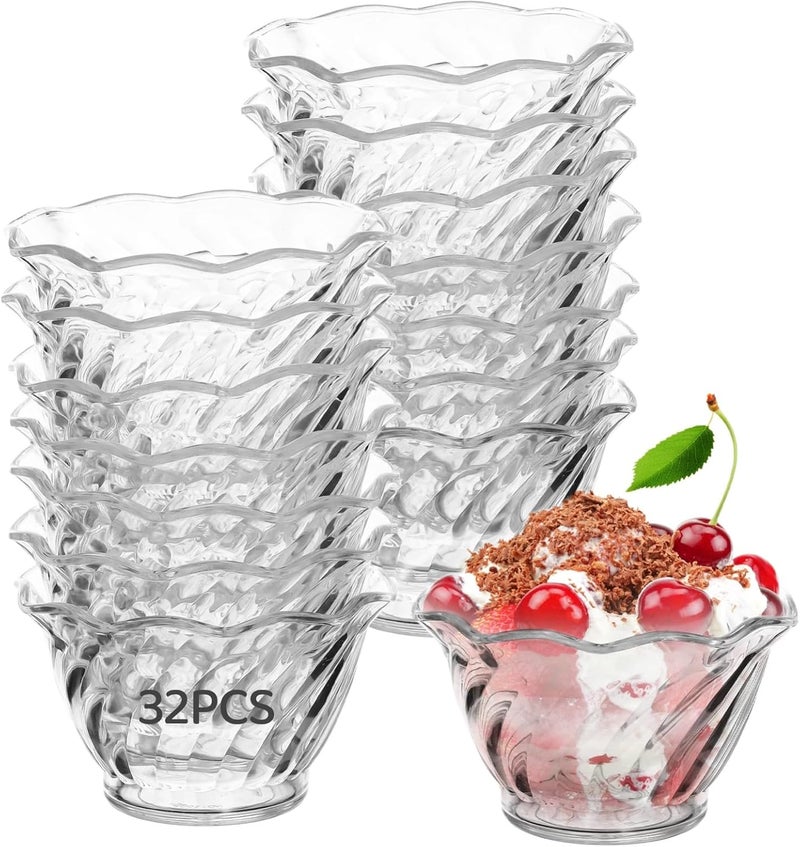 Homaisson 32 Pack Plastic Dessert Cups 6 oz Mini Ice Cream Bowls Clear Swirl Tulip Shaped Sundae Tasting Bowls Round Parfait Cups Buffet Serving Cups for Yogurt Appetizers Pudding Fruits - Image 1
