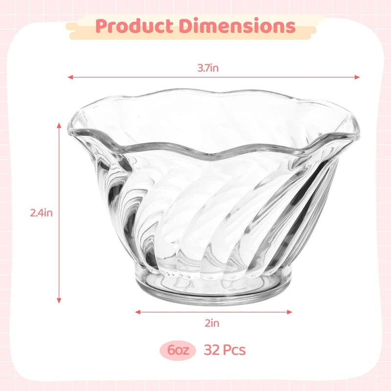 Homaisson 32 Pack Plastic Dessert Cups 6 oz Mini Ice Cream Bowls Clear Swirl Tulip Shaped Sundae Tasting Bowls Round Parfait Cups Buffet Serving Cups for Yogurt Appetizers Pudding Fruits - Image 4