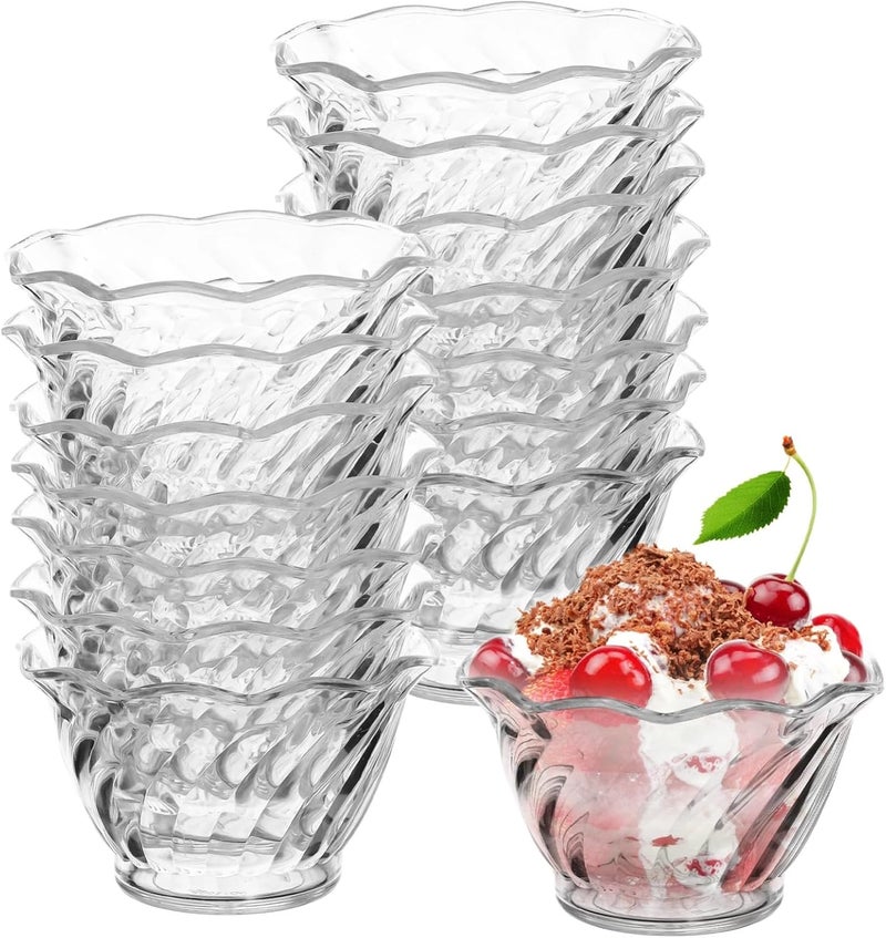 Homaisson 32 Pack Plastic Dessert Cups 6 oz Mini Ice Cream Bowls Clear Swirl Tulip Shaped Sundae Tasting Bowls Round Parfait Cups Buffet Serving Cups for Yogurt Appetizers Pudding Fruits - Image 2