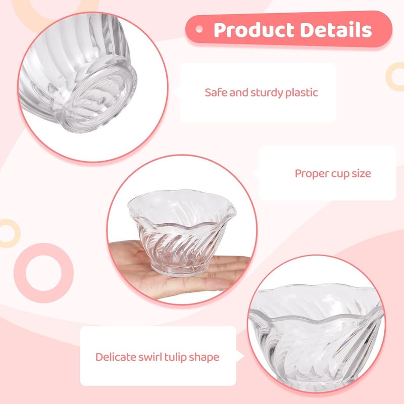 Homaisson 32 Pack Plastic Dessert Cups 6 oz Mini Ice Cream Bowls Clear Swirl Tulip Shaped Sundae Tasting Bowls Round Parfait Cups Buffet Serving Cups for Yogurt Appetizers Pudding Fruits - Image 5