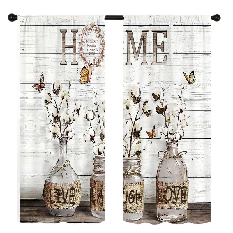 Famiffty Rusitc Farmhouse Cotton Kitchen Curtains 27.5W X 39L Inch 2 Panels Rod Pocket Country Retro Wood Vintage Small Short Cafe Curtain Inspirational Window Drapes Treatment Bathroom Home Decor - Image 4